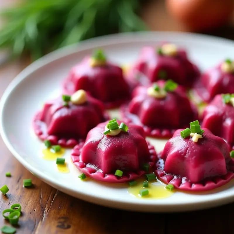 Dumplings de Remolacha y Queso de Anacardos: Aperitivo Polaco Vegano y Colorido