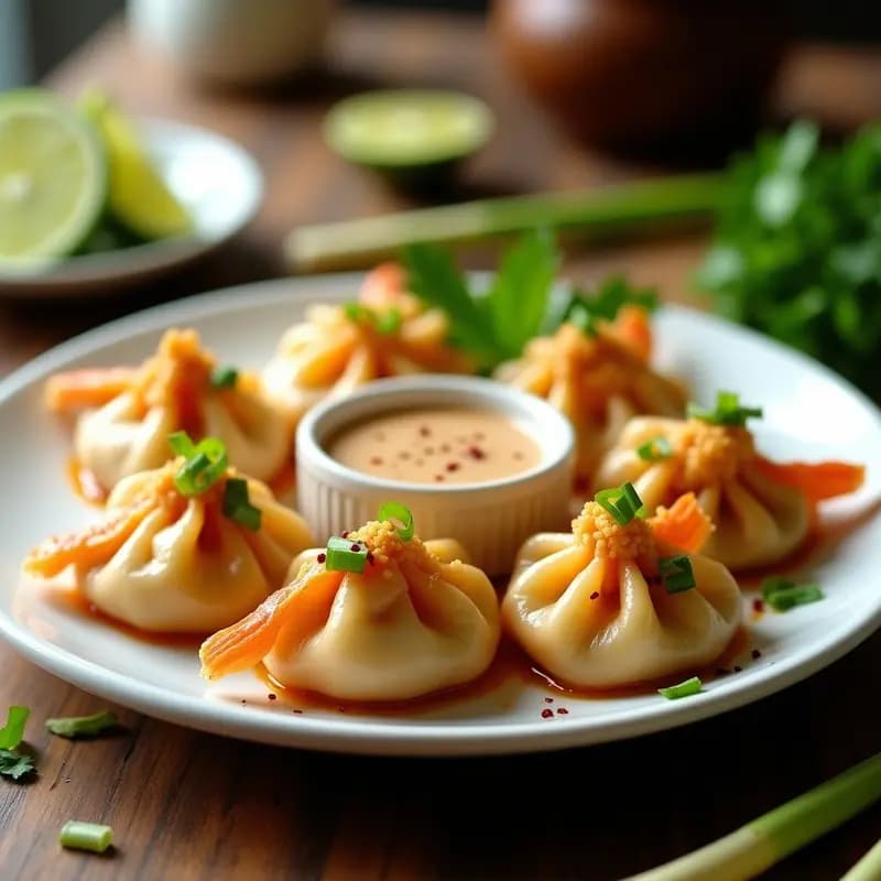 Dumplings Tailandeses de Camarón y lemongrass: Receta en Airfryer con Salsa de Cacahuete