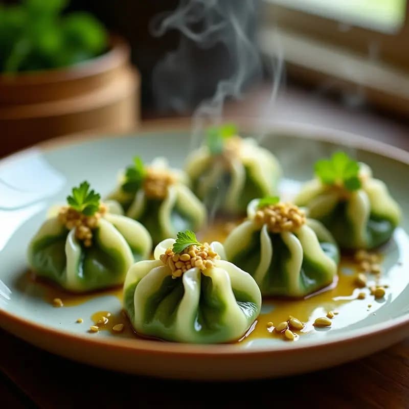 Dumplings al Vapor de Hongos y Jade: Receta China Vegana con Toque Gourmet