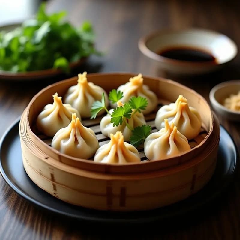 Dumplings tibetanos de Yak y Cilantro: Receta en Cesta de Bambú con Toque Especiado