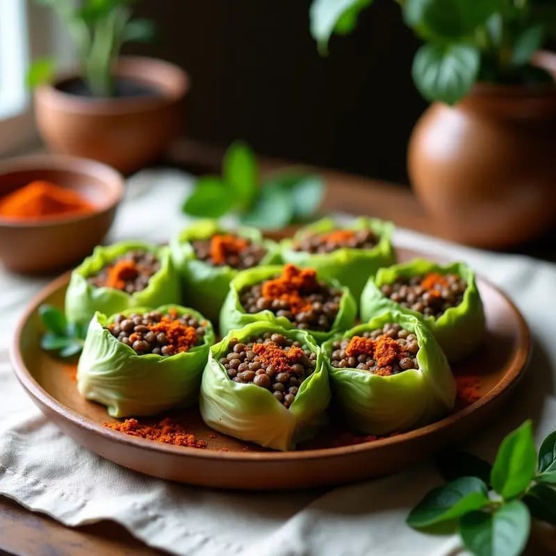Embutidos de Lentejas y Pimentón en Hojas de Col: Receta Vegana de Europa del Este