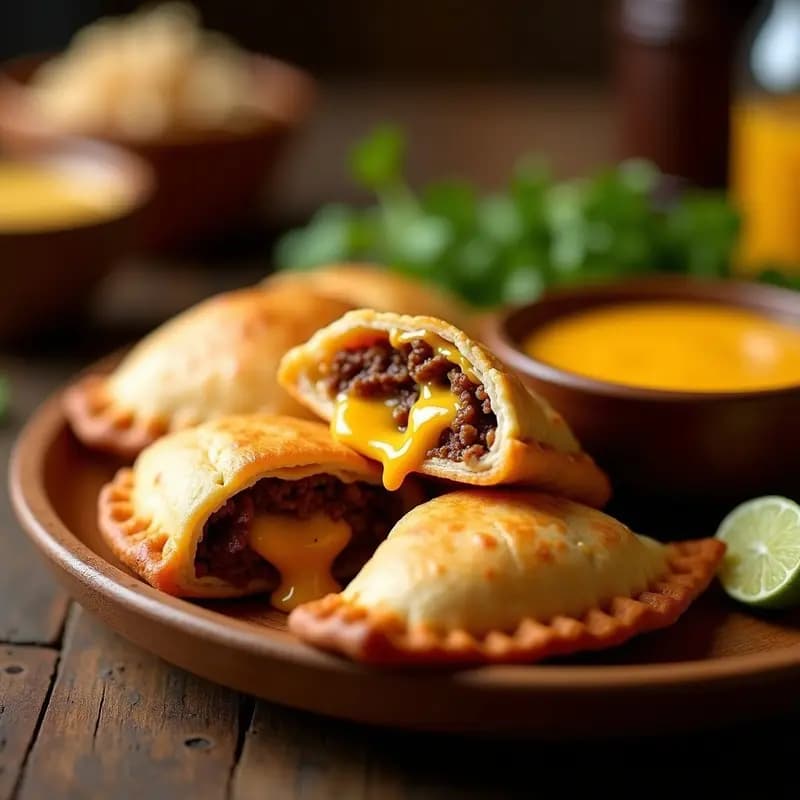 Empanada de Carne Mechada con Queso Provolone y Salsa de Queso Nacho: Comida Confort en su Máxima Expresión