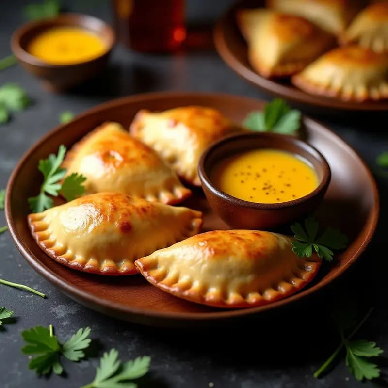 Empanada de Carne Mechada con Queso Fundido y Salsa de Aji Amarillo: Fusión Peruano-Argentina