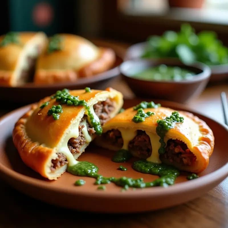 Empanada de carne mechada con Queso Mozzarella y Salsa de Chimichurri: Receta Argentina Irresistible