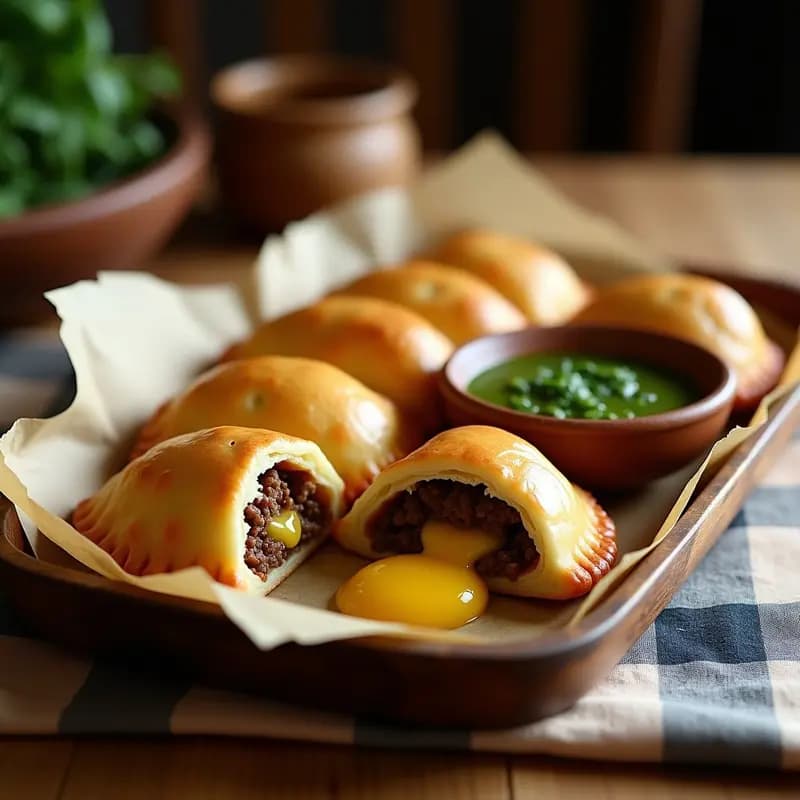 Empanadas Argentineas de Carne con Queso y Huevo: Receta Crujiente al Horno con Chimichurri