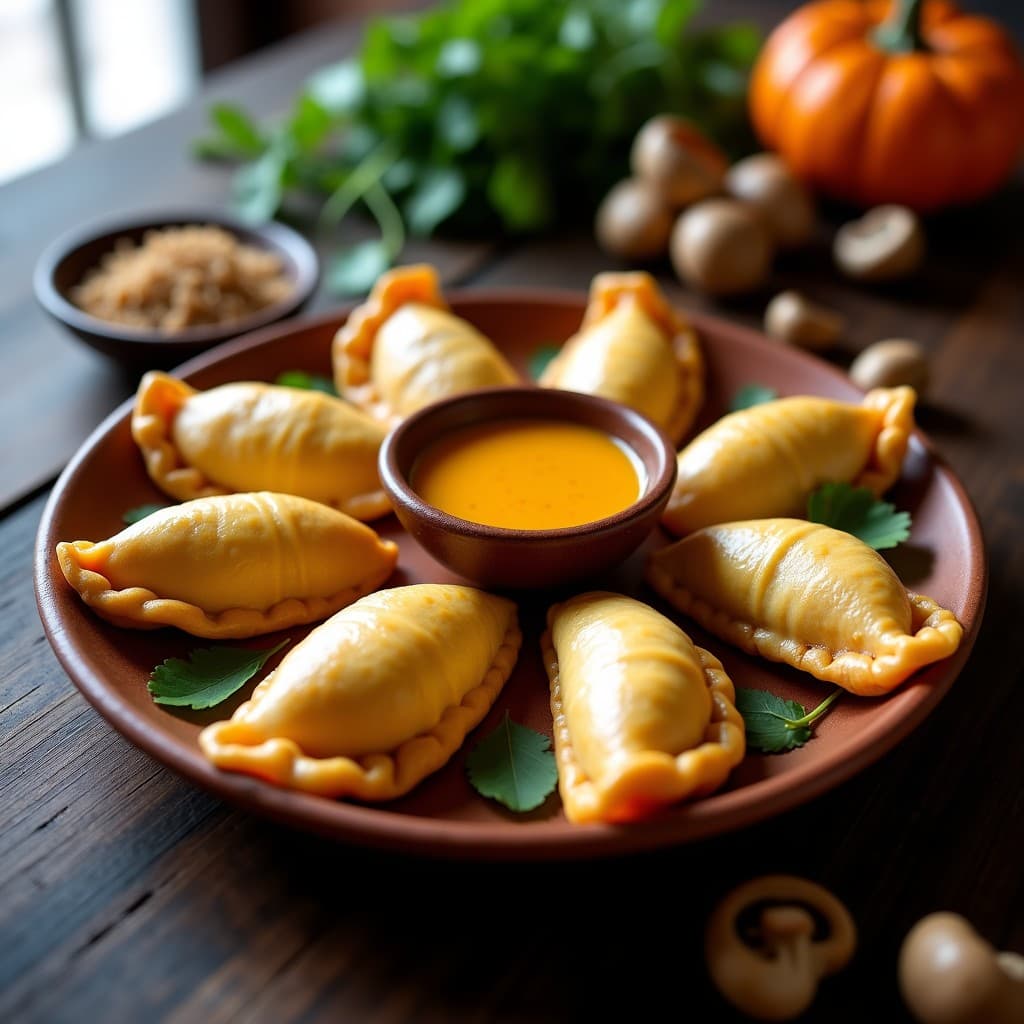 Empanadas de Harina de Arroz y Calabaza con Relleno de Hongos Shiitake: Receta Peruana en Olla Express