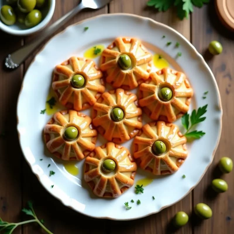 Empanadas de Atún y Aceitunas en Forma de flor: Receta española con Presentación de Alta Cocina