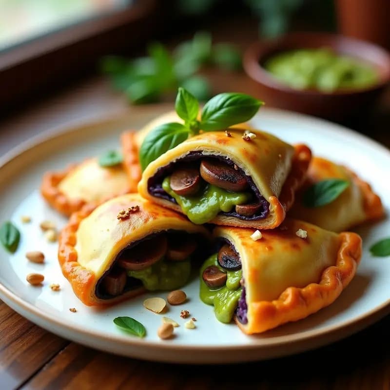 Empanadas de Masa de Berenjena Rellenas de Hongos Portobello y Pesto de Albahaca: Receta Sin Harina