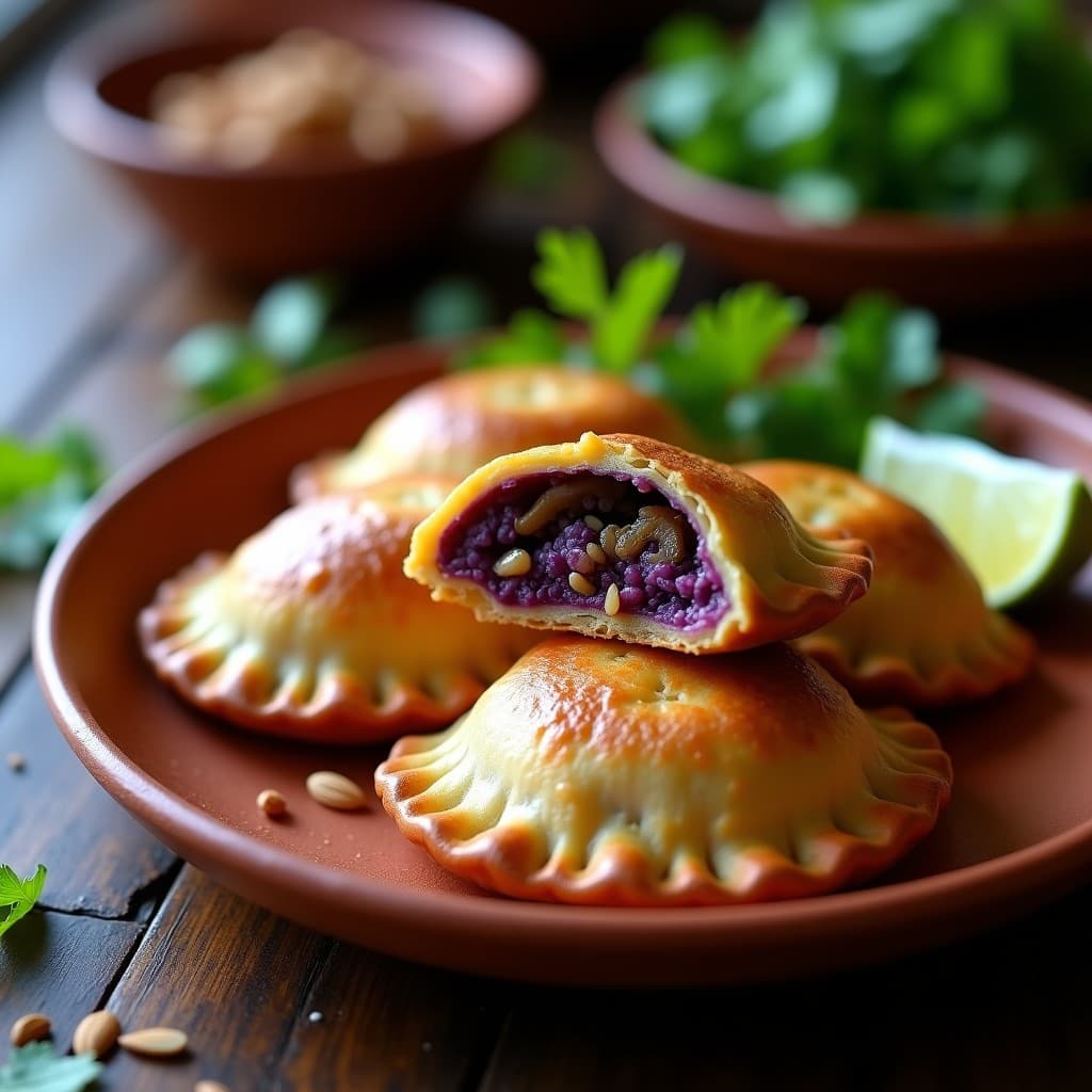 Empanadas de Masa de Camote Morado y Picadillo de Hongos Ostra: Receta Vegana en Airfryer