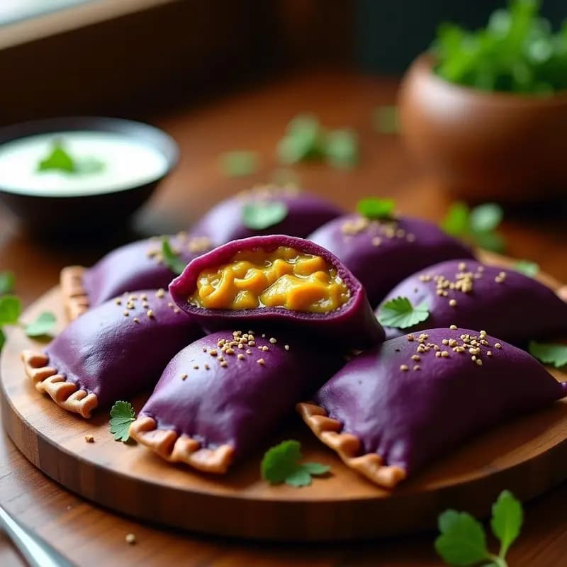 Empanadas de Masa de Camote Morado rellenas de Pollo al Curry: Receta Peruana Gourmet
