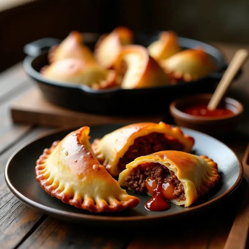Empanadas de Carne Mezclada con Queso y Salsa BBQ: Bocados que Enganchan