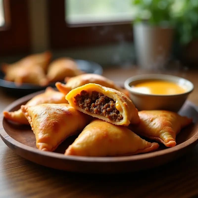 Empanadas de Carne Picante con Queso Mozzarella y Salsa de Queso Nacho: Receta para Fritura en Aceite