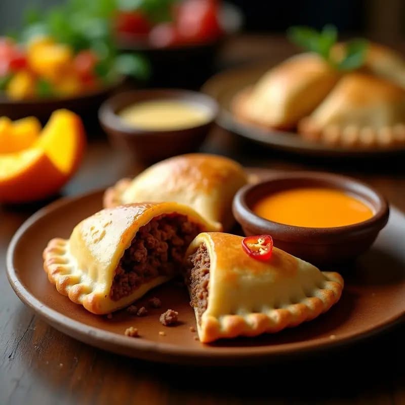 Empanadas de Carne y Queso Azul con Salsa de Mango Habanero: Fusión Argentina-Caribbean en un Bocado
