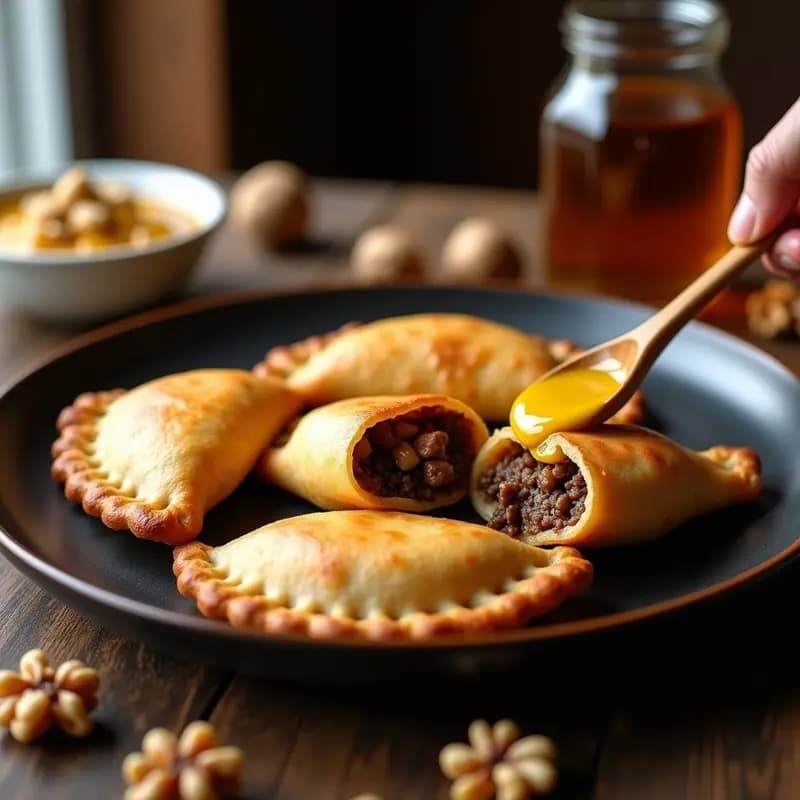 Empanadas Argentinas de Carne y Queso Azul con Salsa de Miel y Mostaza: Un Giro Audaz a un Clásico