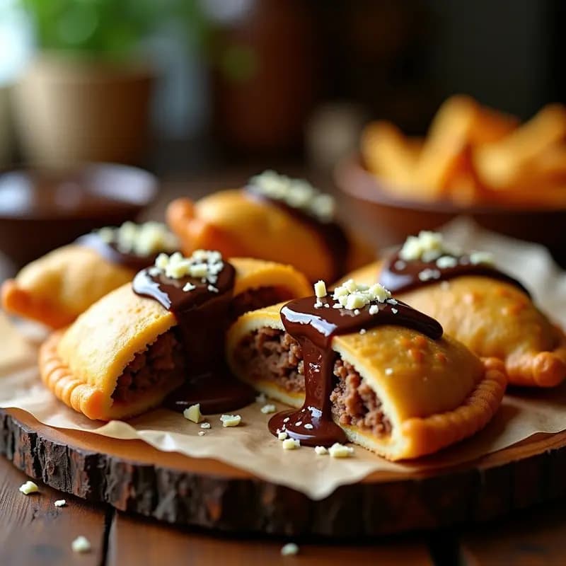 Empanadas de Carne y Queso Fritas con Cobertura de Chocolate: Snack Salado-Dulce que Enamora