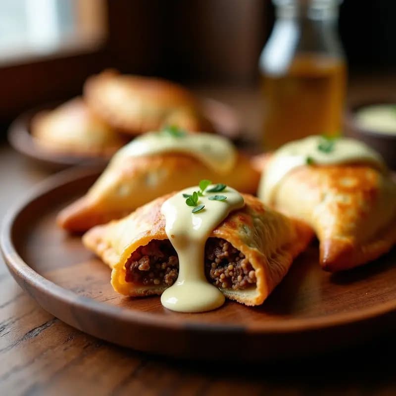 Empanadas de Carne Desmenuzada con Queso Mozzarella y Salsa de Ajo: Crujientes y Jugosas como Nunca