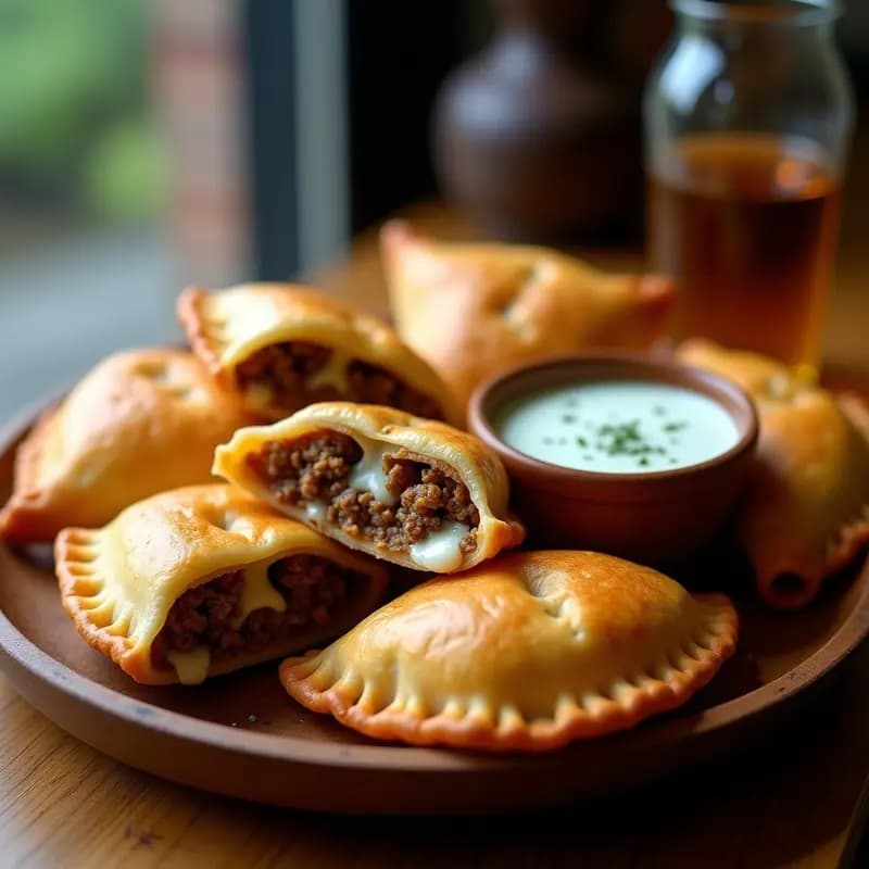 Empanadas de Carne condimentada con Queso y Salsa de Queso Azul: Sabores Argentinos Reinventados
