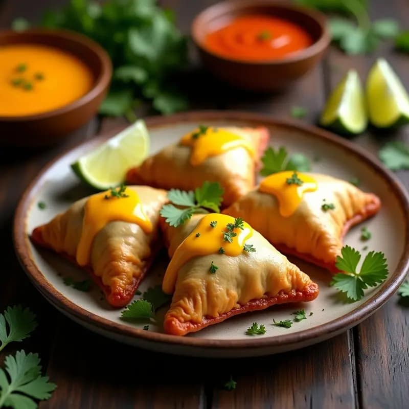 Empanadas de Carnitas con Cobertura de Queso Mozzarella y Salsa de Mango Habanero