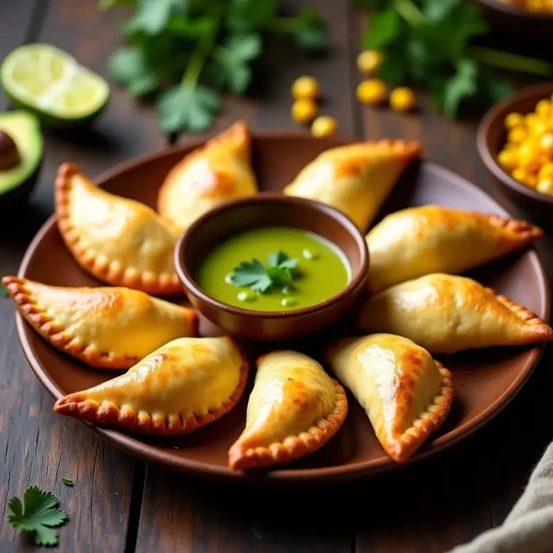 Empanadas de Choclo y Queso Vegano con Salsa de Ají Verde: Receta Peruana Sin Lácteos