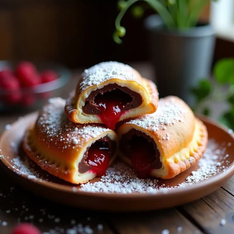 Empanadas de Chocolate y Queso Crema con Center de Mermelada de Frambuesa: Postre Frito Decadente