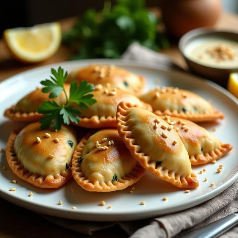Empanadas de Harina de Garbanzo y Espinacas con Salsa de Tahini: Receta Libanesa Sin Horno y Crujiente