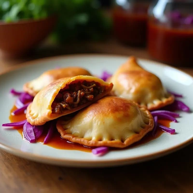 Empanadas de Harina de Lenteja con Relleno de Jackfruit en BBQ y Col Morada