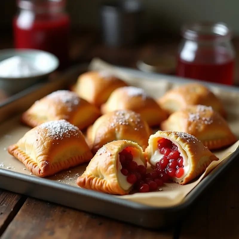Empanadas de Masa Hojaldre Rellenas de Queso Brie, Mermelada de Arándanos y Jamón Serrano