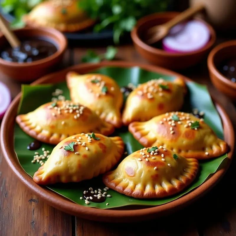 Empanadas de Maíz Azul y Queso Oaxaqueño: Aperitivo Mexicano con Mole Negro