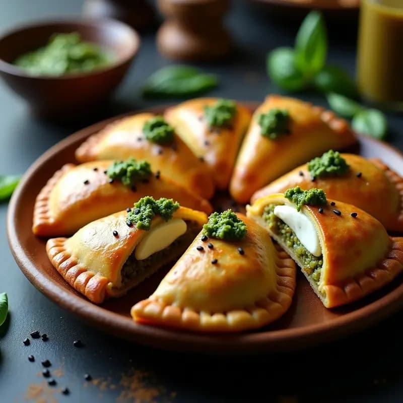 Empanadas de Maíz Morado con Queso de Burrata y Pesto de Albahaca: Aperitivo peruano gourmet en airfryer