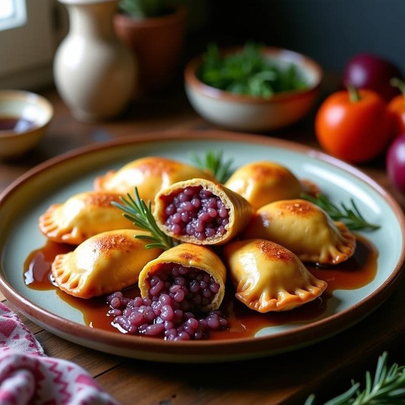 Empanadas de Maíz Morado Rellenas de Queso de Cabra y Cebolla Caramelizada: Receta Peruana Sin Horno