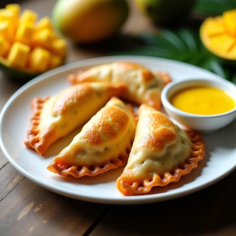 Empanadas de Mango y Queso de Anacardo: Postre Colombiano Vegano en Airfryer con Salsa de Maracuyá
