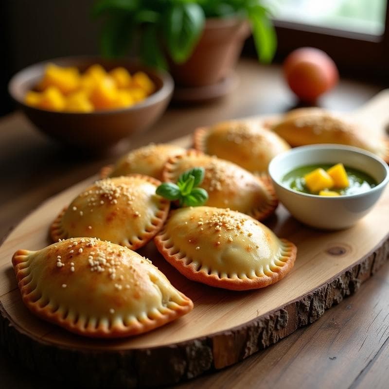 Empanadas de Mango y Queso de Búfala con Salsa de Albahaca: Receta Italiana Dulce-Salada