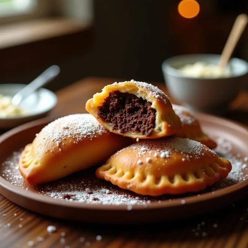 Empanadas de Masa de Chocolate con Relleno de Carne Mechada y Queso Azul