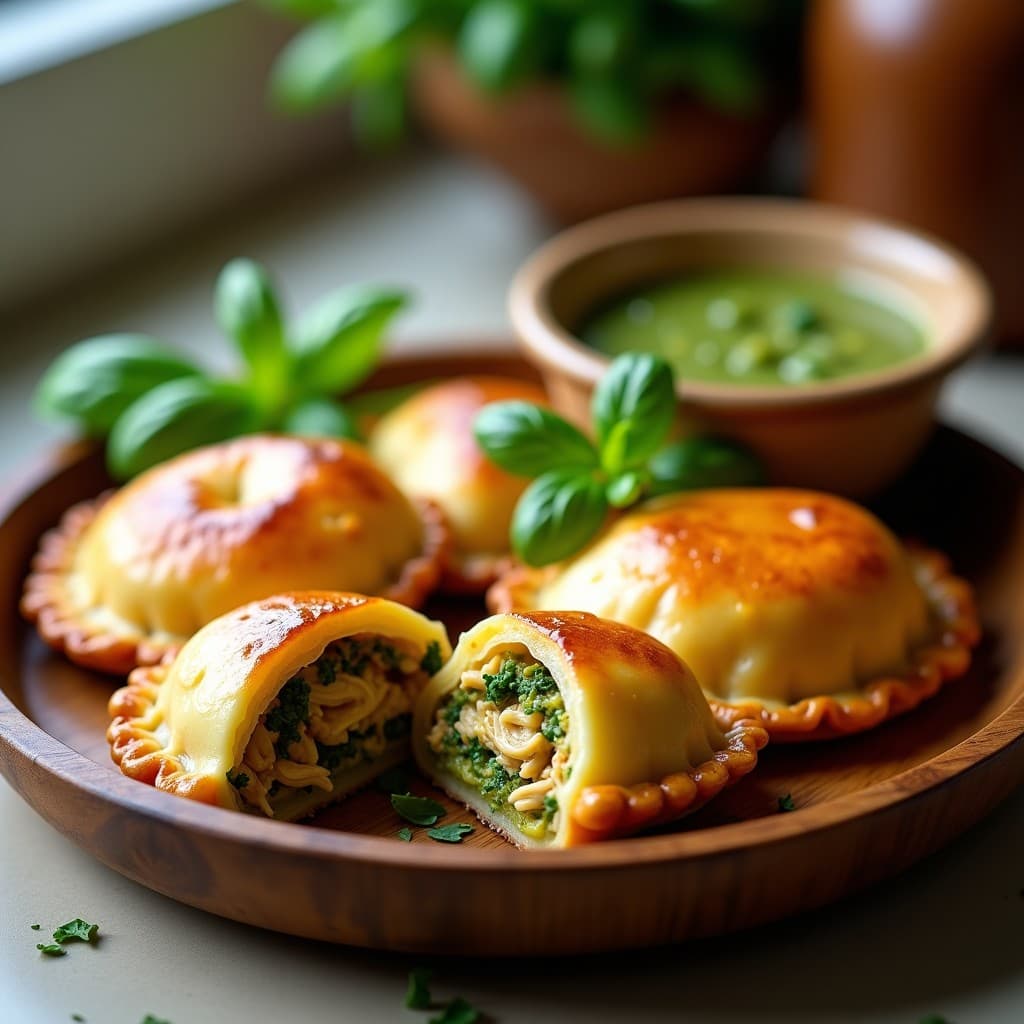 Empanadas de Masa de Coliflor con Relleno de Pollo y Pesto de Albahaca: Receta Argentina Keto