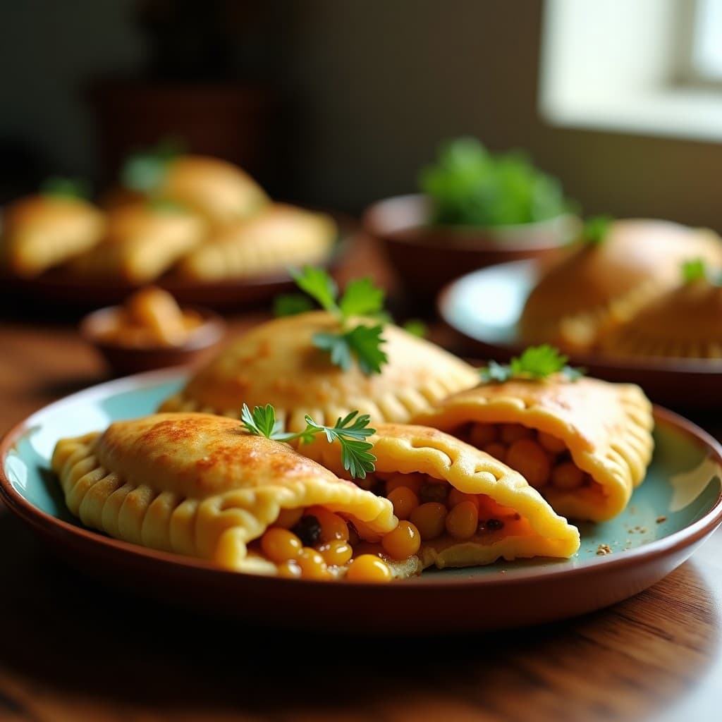 Empanadas de Masa de Maíz con Relleno de Pollo al Curry y Uvas Pasas: Receta Fusión Indo-Colombiana
