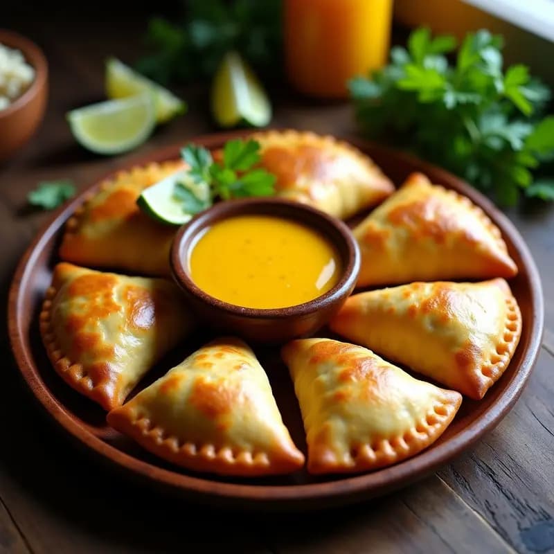 Empanadas de Masarepa y Carles (Hongos Silvestres) con Salsa de Aji Amarillo: Receta Colombiana Vegana