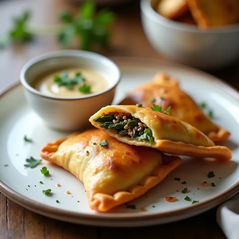 Empanadas de Mijo y Espárragos con Salsa de Tahini: Receta Libanes Vegana en Airfryer