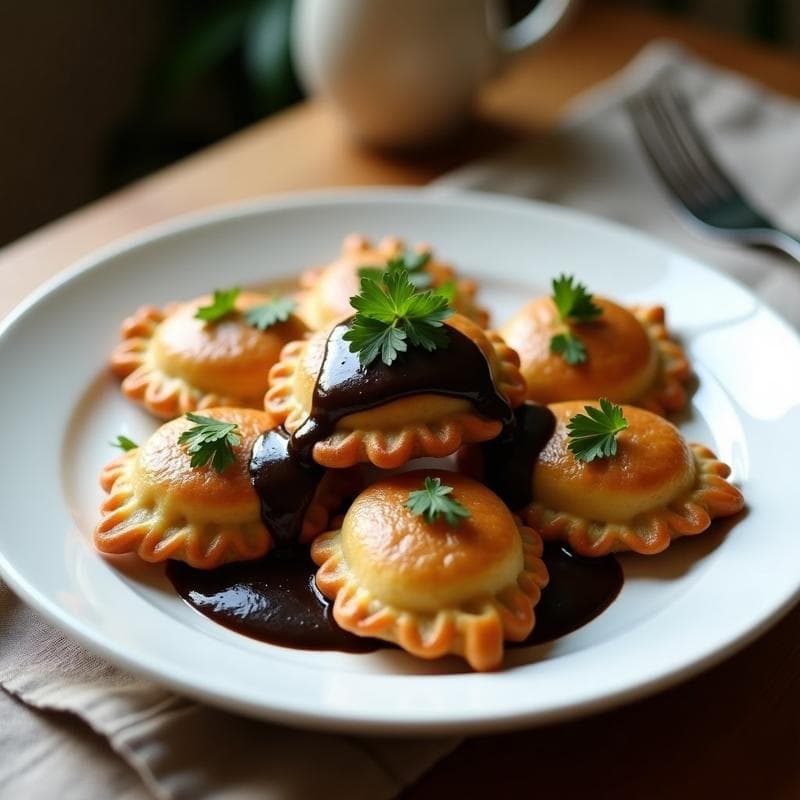 Empanadas de Mijo y Hongos Chanterelle con Crema de Ajo Negro: Receta Francesa en Olla Express