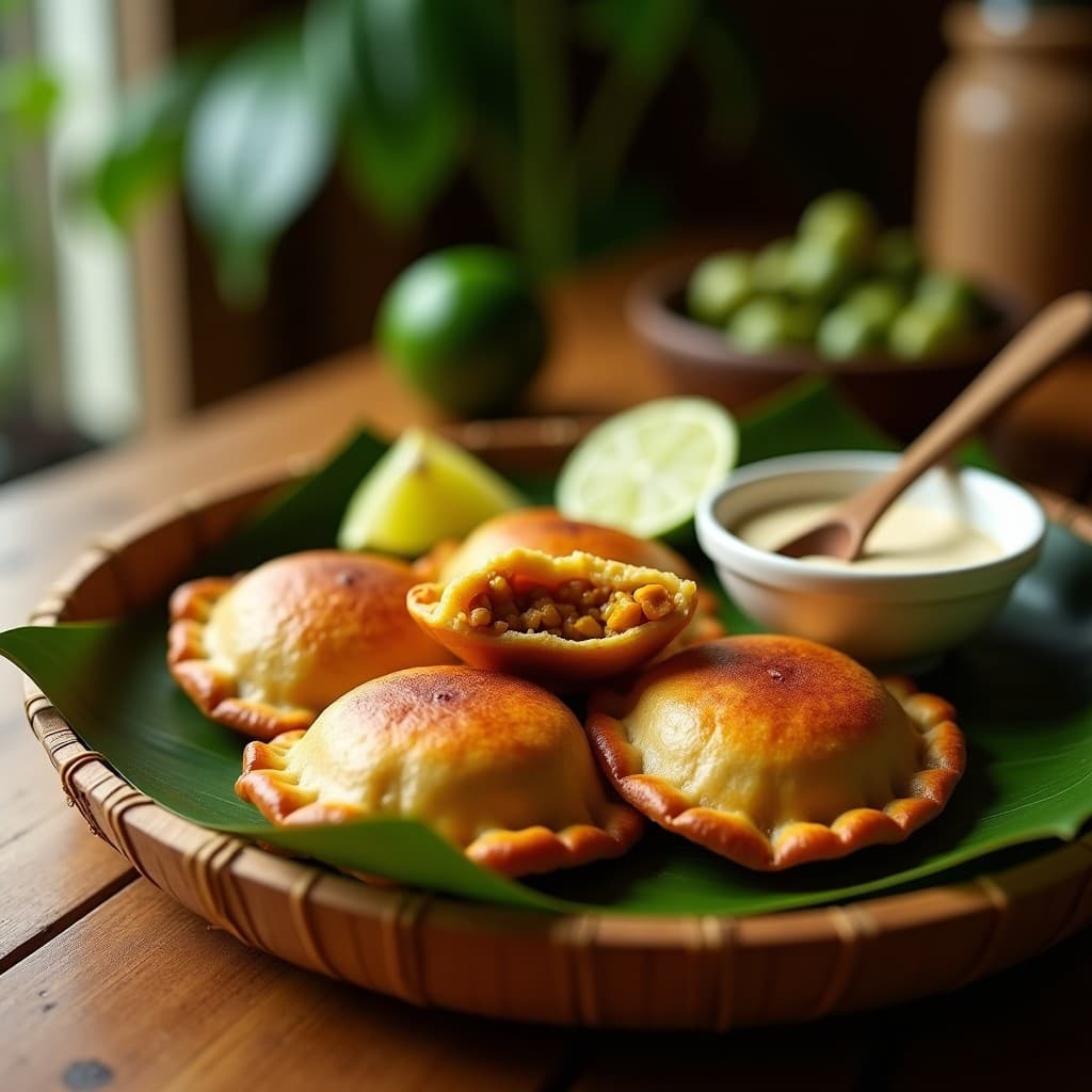 Empanadas de Masa de Name (Taro) Rellenas de Pollo al Cúrcuma: Receta Polinesia en Airfryer