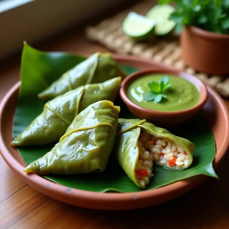 Empanadas de Pescado al Vapor con Salsa de Lima y Cilantro: Receta Ecuatoriana en Hoja de Plátano