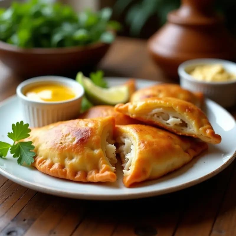 Empanadas de Pisco y Camarones: Receta Peruana Gourmet con Salsa de Ají Amarillo y Huancaina