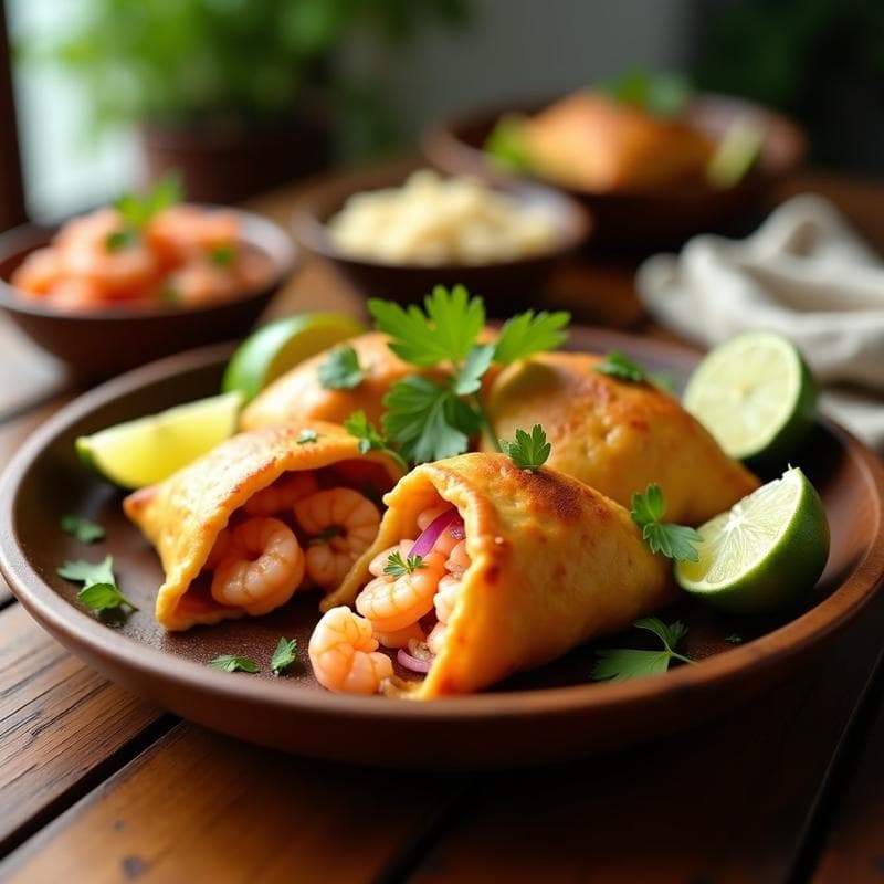 Empanadas de Plátano Macho y Ceviche de Camarón: Receta Peruana Crujiente en Airfryer