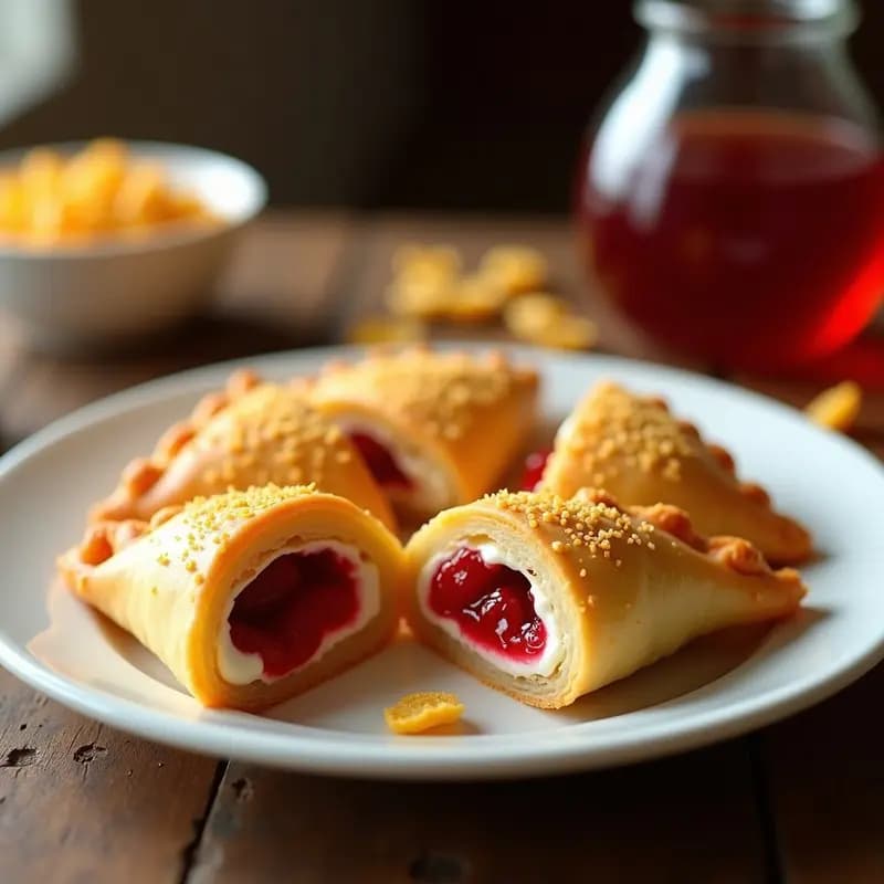 Empanadas de Queso Philadelphia y Mermelada de Frambuesa empanizadas con Corn Flakes
