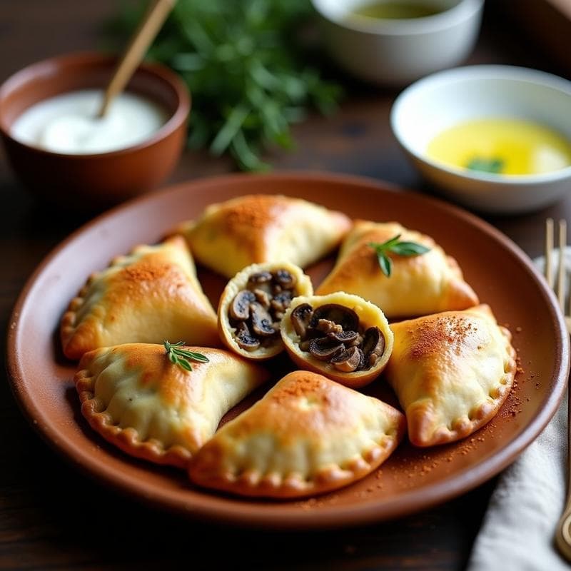 Empanadas de Harina de Teff con Relleno de Champiñones Portobello y Queso de Oveja: Receta Etíope en Airfryer