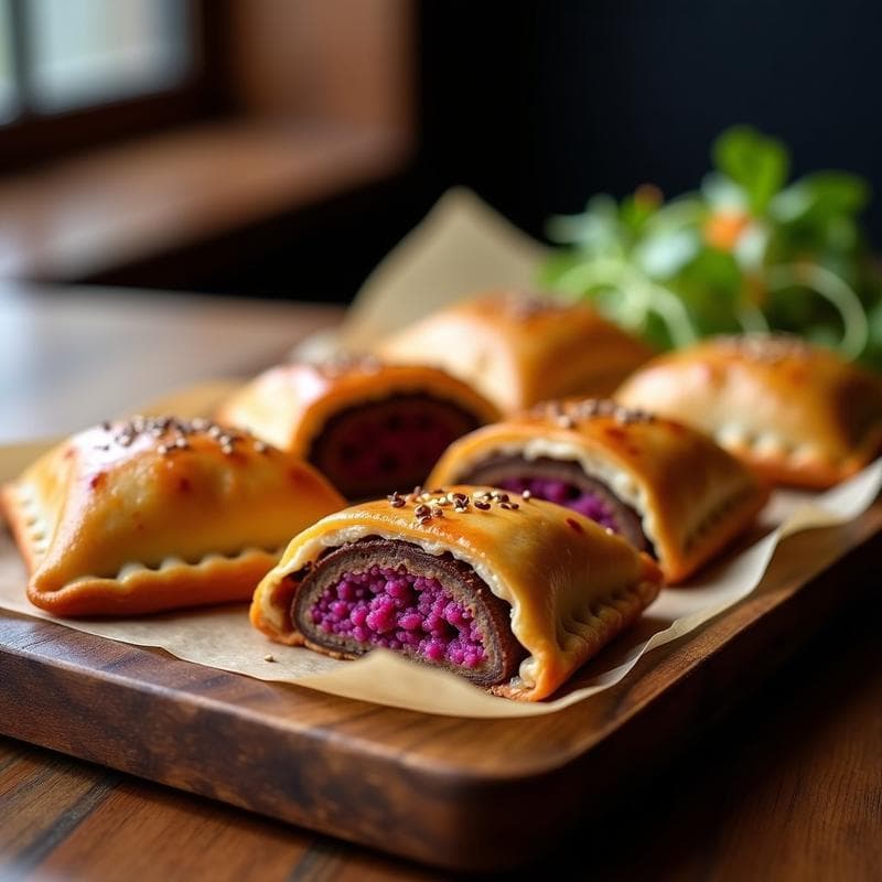 Empanadas de Carne de Buey Wagyu y Puré de Batata Morada: Receta Japonesa Fusion en Horno