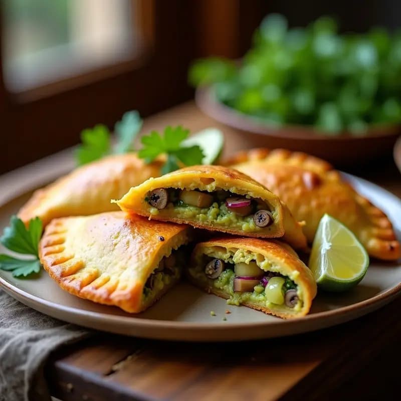 Empanadas de Masa de Yuca Rellenas de Guacamole y Ceviche de Hongos: Receta Peruana Vegana