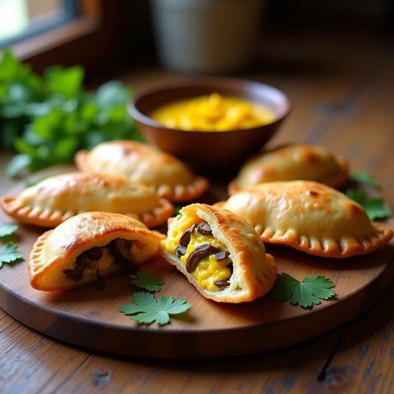 Empanadas de Yuca Rellena de Hongos Shitake y Queso de Cúrcuma: Aperitivo Colombiano Vegano