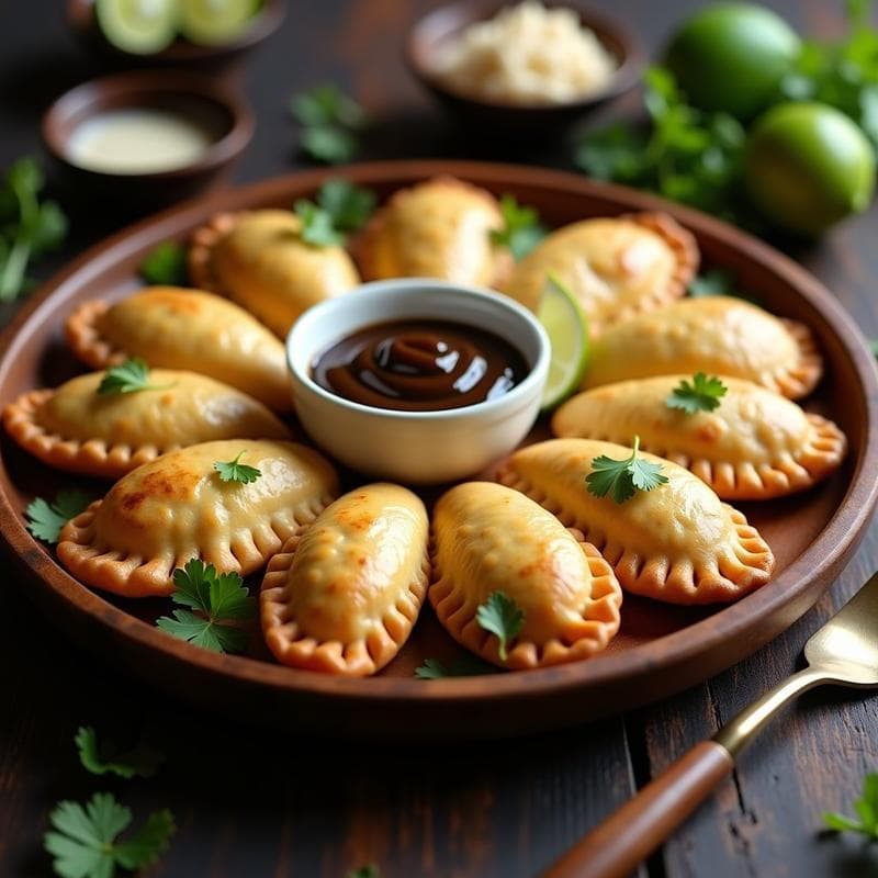 Empanadas de Yuca y Hongos Shiitake con Crema de Ajo Negro: Receta Colombiana en Airfryer