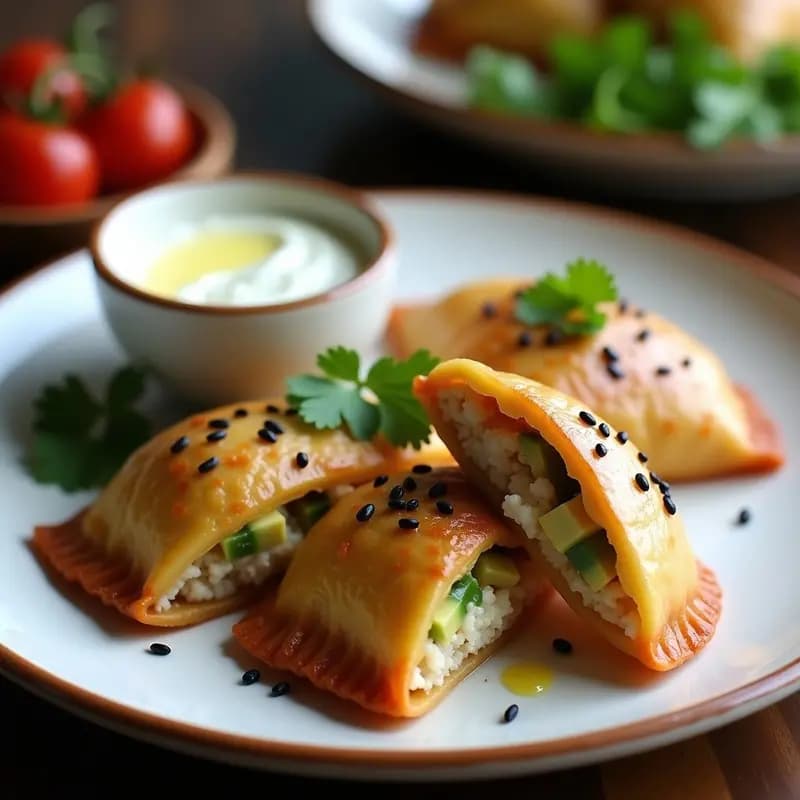Empanadas de Masa de Yuca Morada con Relleno de Cangrejo y Aguacate: Tapa Colombiana Gourmet
