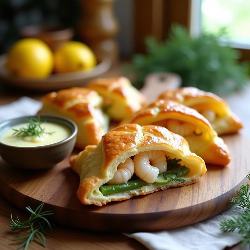 Empanadillas de Espárragos Blancos y Gamas con Salsa de Limón y Eneldo: Receta Griega en Thermomix